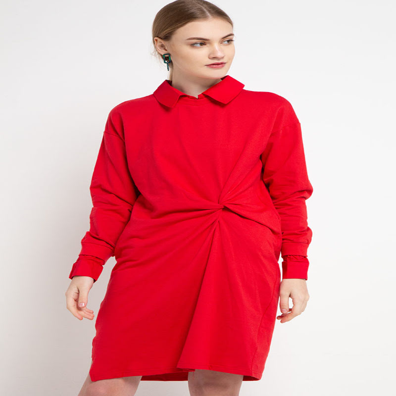 Elle Front Knot Midi Dress Red