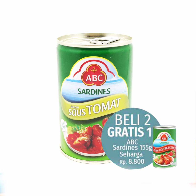 Abc Sardine Tomato 425 Gram (Beli 2 Sardine 425Get 1 Sardine 155G)