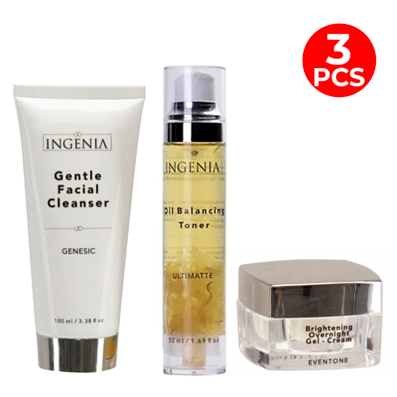Ingenia Gentle Facial Cleanser + Oil Balancing Toner + Overnight Gel-Cream