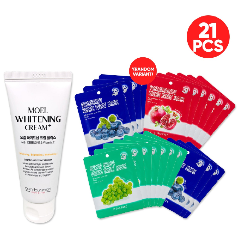 Arumdaunsaram Moel Whitening Cream Plus + Shine Tree Sheet Mask Random Variant 20pcs