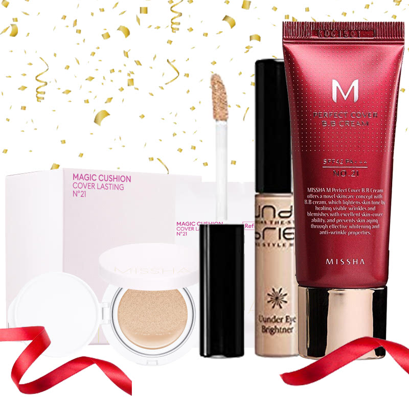 missha beauty package light beige set bb cream 21 under eye light beige cushion shade 21 new pack