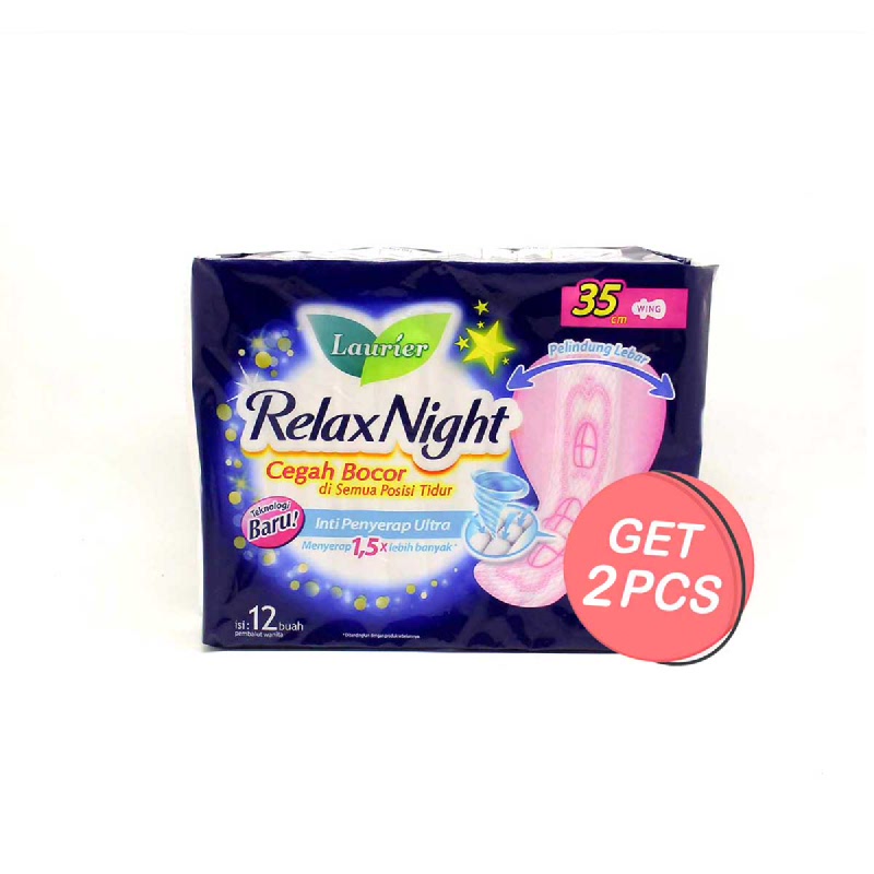 Laurier Sanitary Pads Relax Night Wing 35Cm 12 Sheet (Get 2)