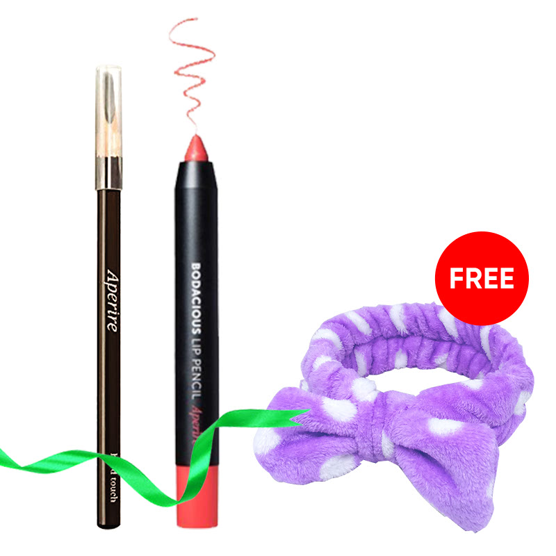 Aperire Perfect Stay Eye Brow Pencil - Hard Touch 3.3 G + Aperire Bodacious Lip Pencil 4 G Free Hair Band Ungu