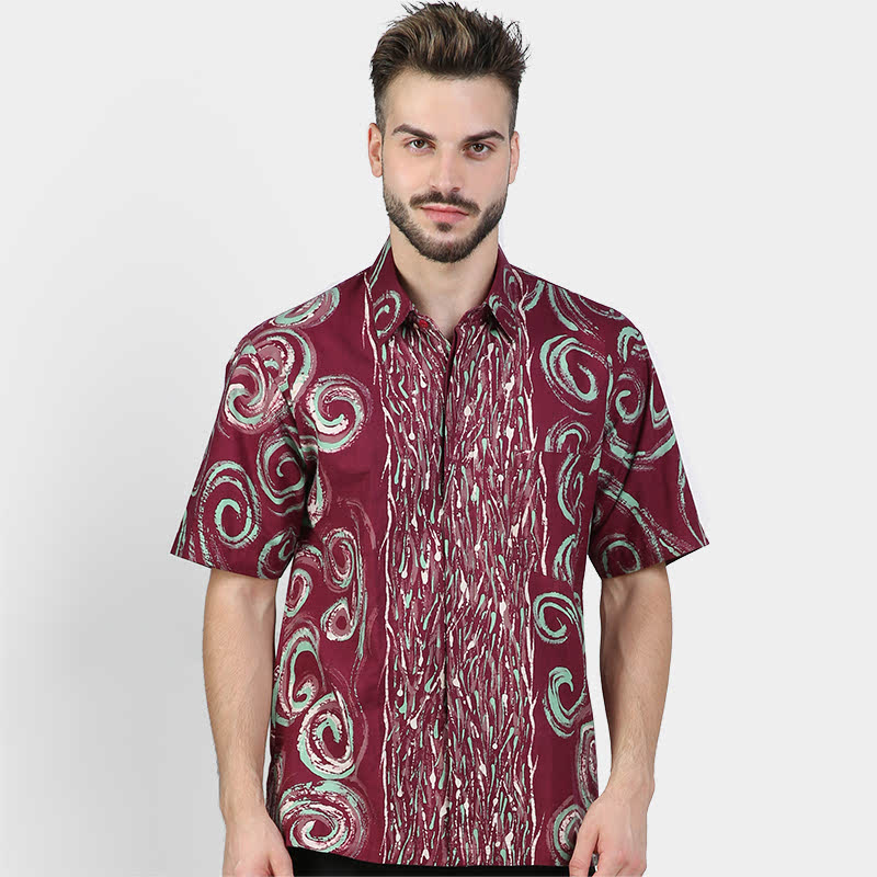 Batik Muda Hem Cirebon Shirt Maroon