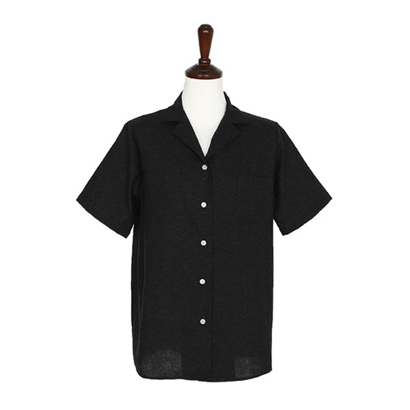 V-neck Linen Shirt - BLACK
