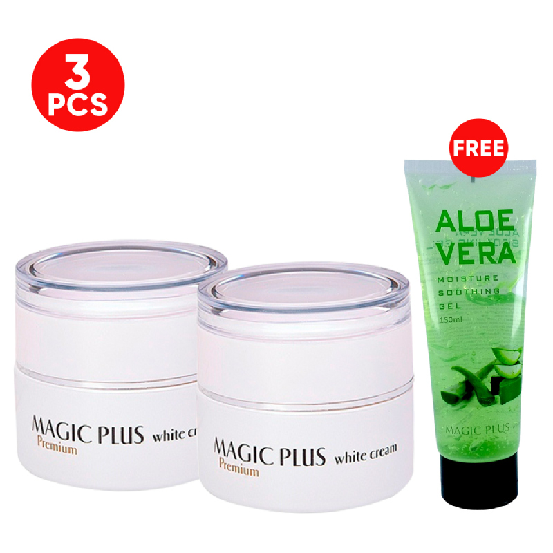 Magic Plus White Cream Jar (2pcs) FREE Aloe Soothing Gel Tube 150ml