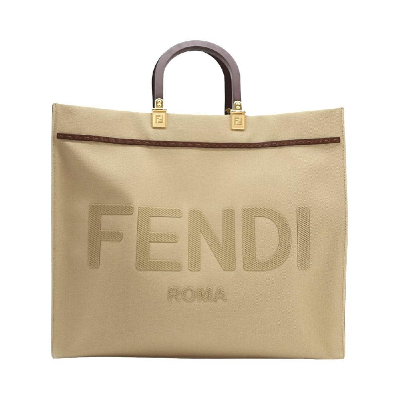 Fendi Roma Sunshine Large Canvas Shopper Bag Natural