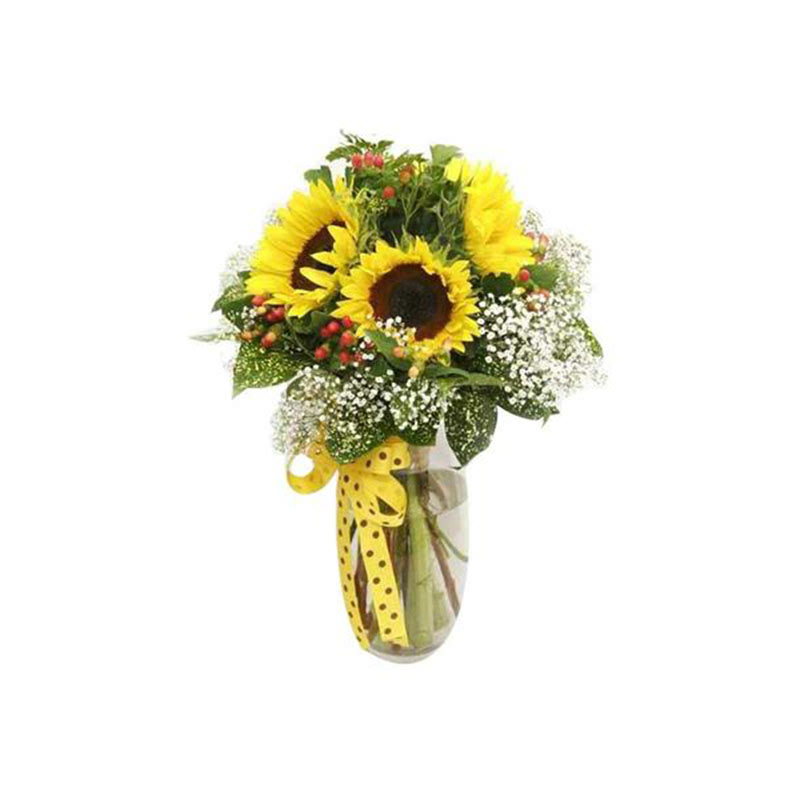 5 Sunflower With Glass Vase