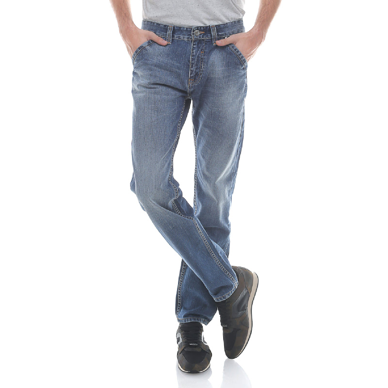 Slim Fit - Celana Jeans - Aksen Washed - Whisker -  Biru