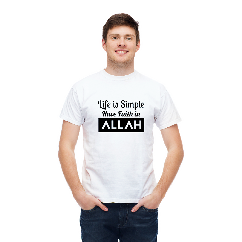 Aitana Kaos Pria Muslim SIMPLE FAITH Bahan Katun warna Abu Putih