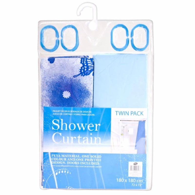 JYSK Peva Shower Curtain 2Pk 180Cm Blue