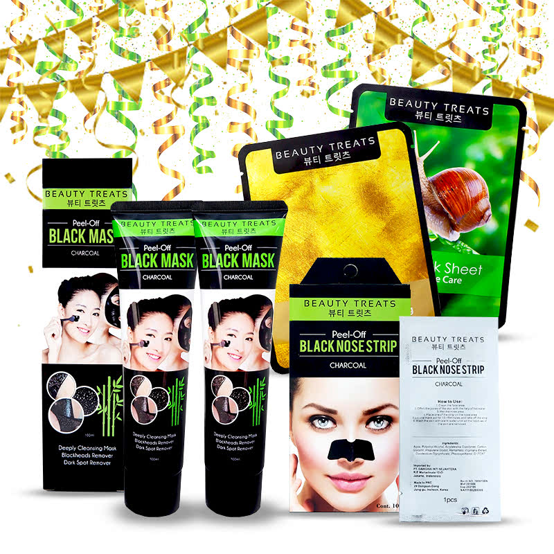 Beauty Treats Peel Off Black Mask Charcoal (2pcs) + Peel Off Black Nose Strip Charcoal (1pc) FREE Mask Sheet Gold & Snail
