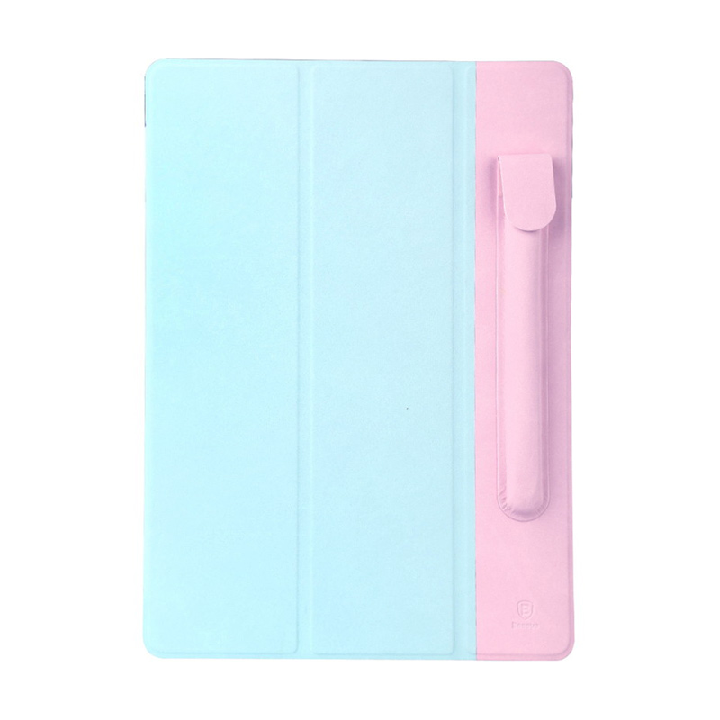 Terse Leather Case For iPad Pro Brown with Pen Case - Light Biru-Pink