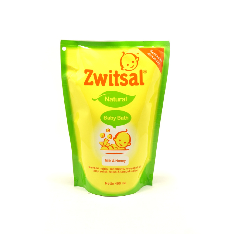 Zwitsal Baby Bath Natural Milk & Honey Pouch 450 Ml
