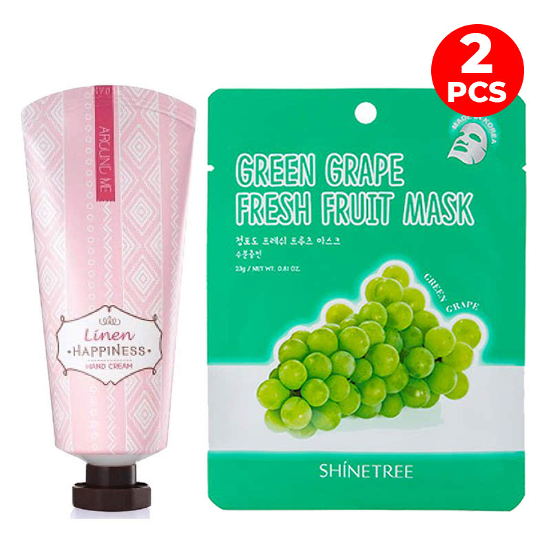 Around Me Happiness Hand Cream Linen 60 Gr + Shinetree Green Grape Fruit Mask 1 pc