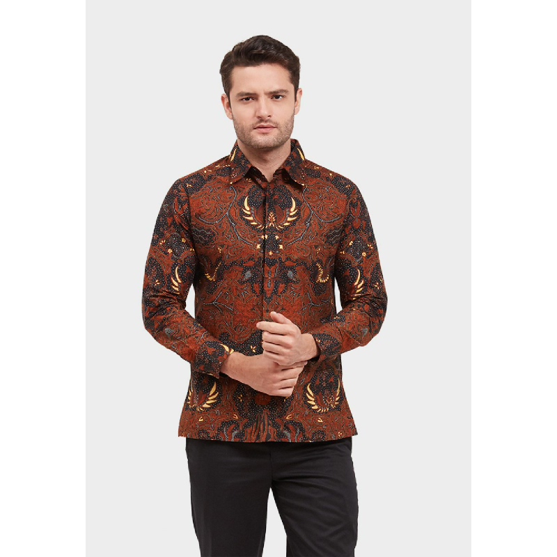 Arjuna Weda Kemeja Batik Nitik Mahkota Raja Cokelat