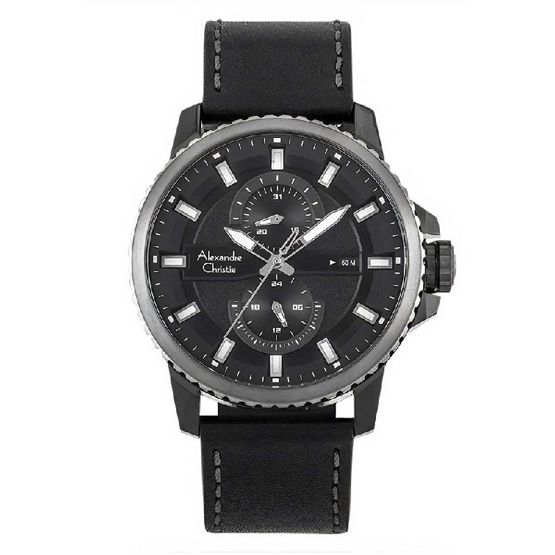Alexandre Christie AC 6507 MFLEPBA Jam Tangan Pria Leather Strap Black