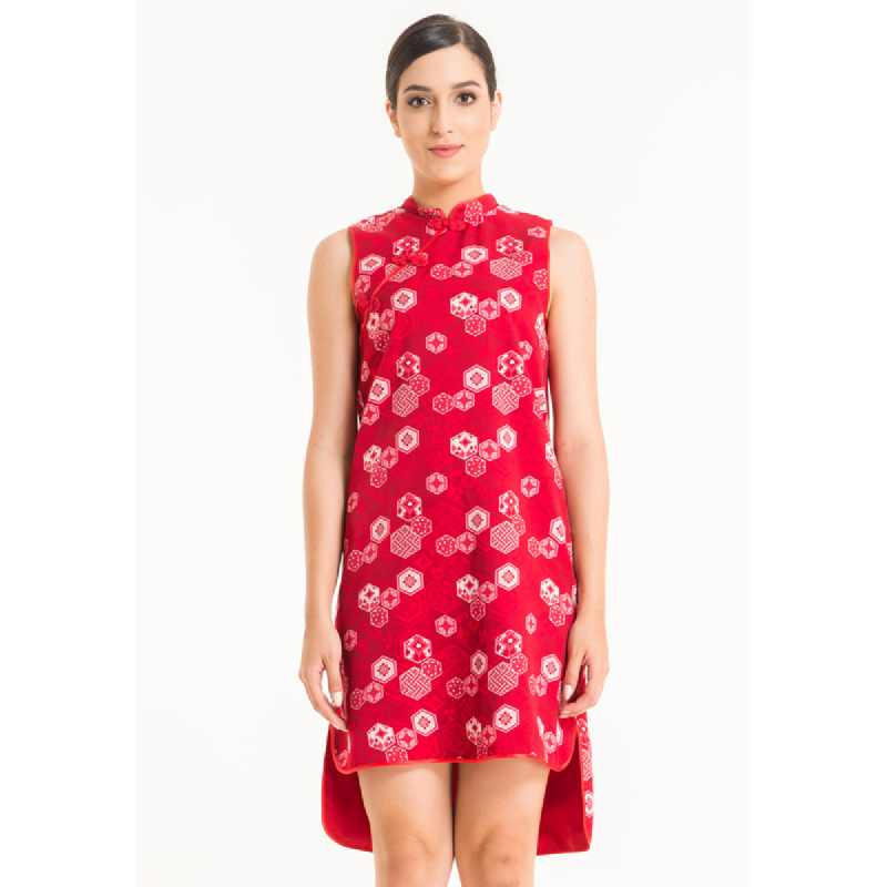 Bateeq Women Sleeveless Cotton Print Dress FL001B-SS18 Red