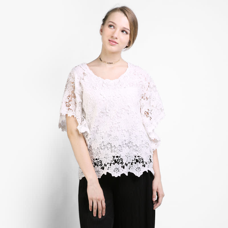 BLIC4131  Icons Crochet Lace Batwing Blouse  Color  White
