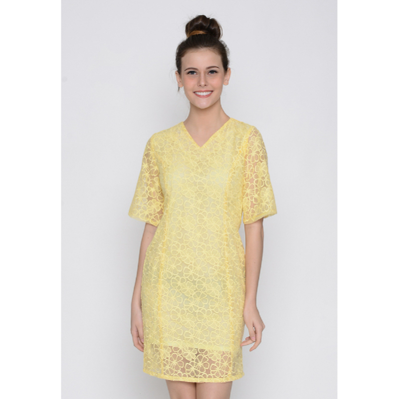 Agatha Floral Shift Dress In Yellow Yellow