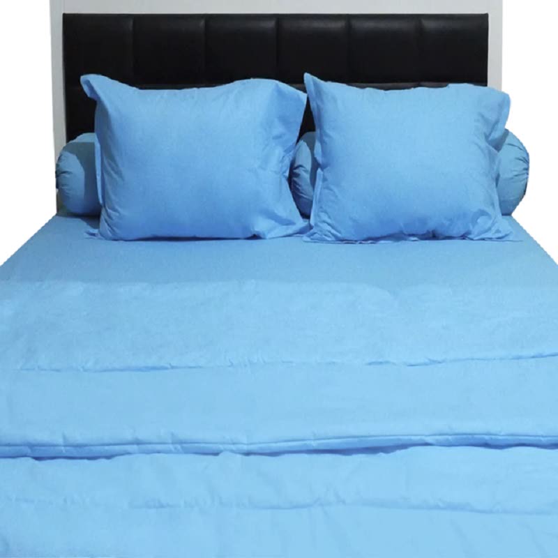 Sleep Buddy Set Sprei dan Bed Cover Plain Blue CVC 160x200x30