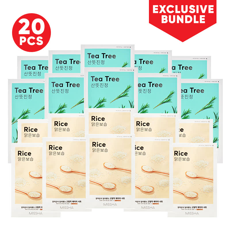 Missha Airy Fit Sheet Mask 20pcs (Rice + Tea Tree)
