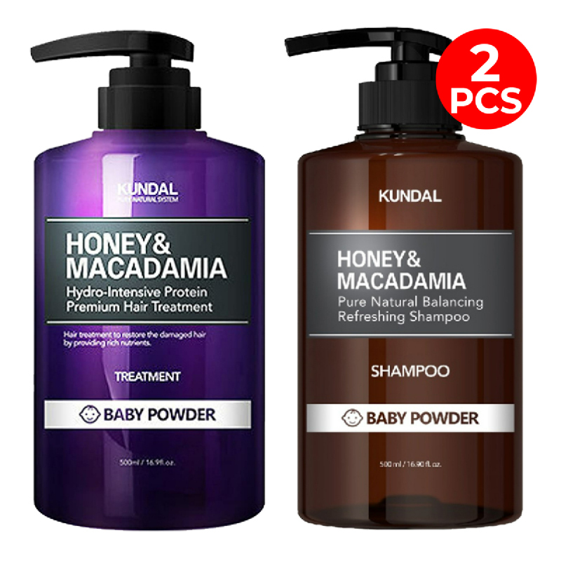 Kundal Hair Treatment Baby Powder 500ml + Kundal Honey & Macadamia Shampoo Baby Powder 500ml 