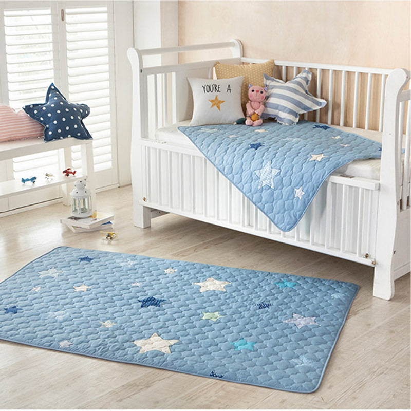All-Cotton Quilt Waterproof Pad (big size) - Line Star Blue