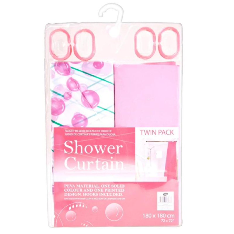 JYSK Peva Shower Curtain 2Pk 180Cm Pink