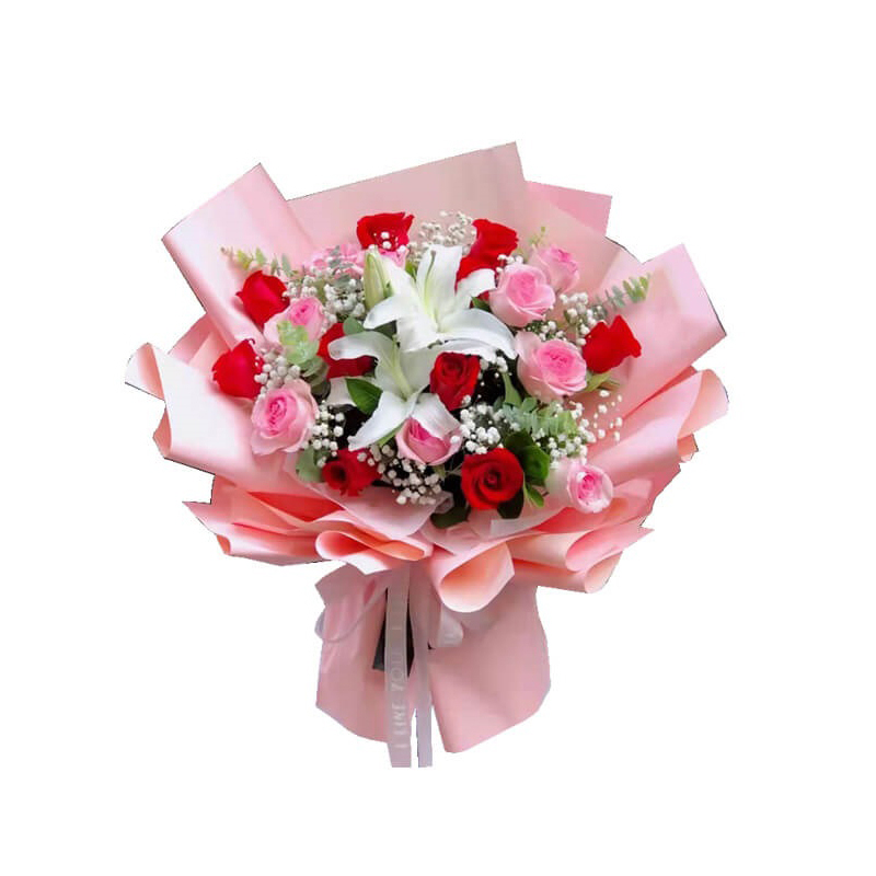 Flower Advisor - Arrangement 19 Mawar & 2 Lily dalam Sebuah Bouquet ...