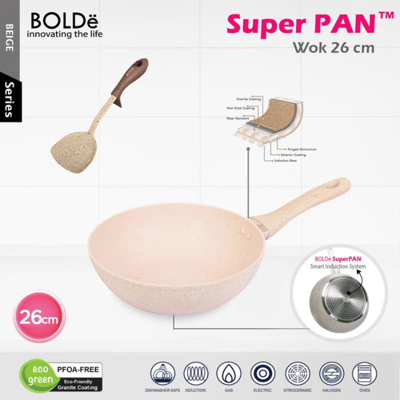 BOLDe Super Pan Wok 26 cm Beige + Super Utensil Turner