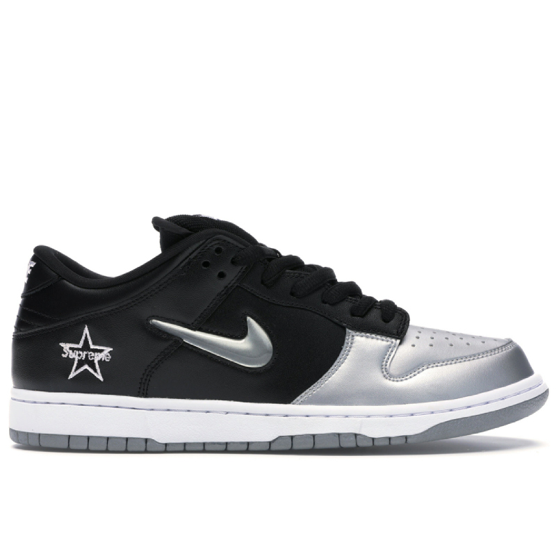 nike sb dunk low supreme jewel swoosh silver