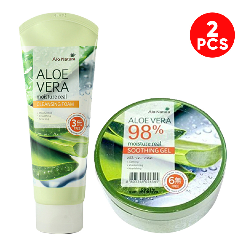 Alo Natura Aloe Vera Cleansing Foam 150 Ml + Aloe Vera 98% Soothing Gel 300 Ml