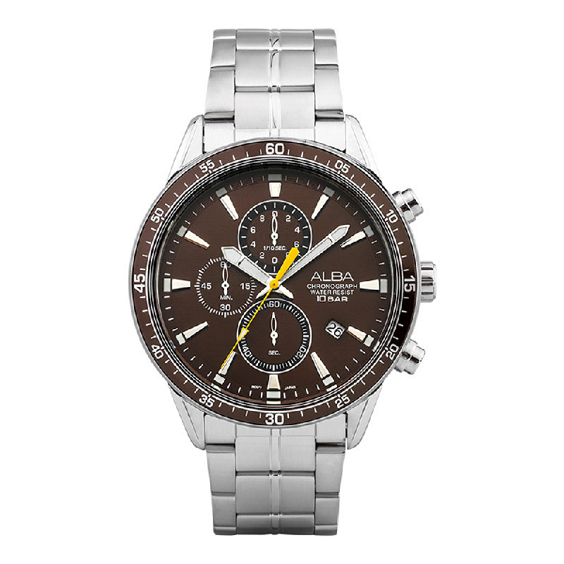 Alba AM3827X1 Chronograph Men Brown Dial Stainless Steel Strap