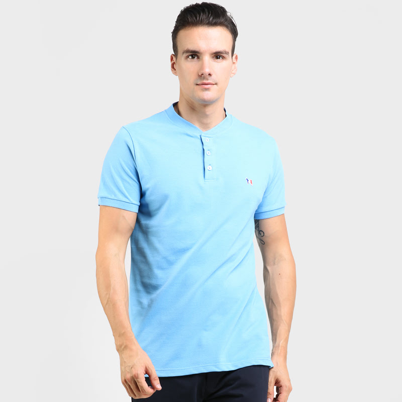 Hugo Mandarin Collar Polo Shirt Azure Blue
