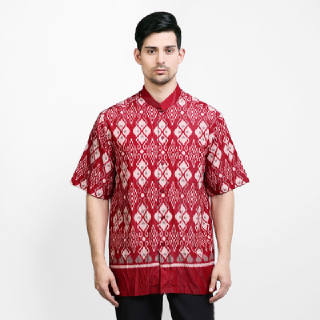 Arjuna Weda Baju Koko Batik Tenun Lombok Merah