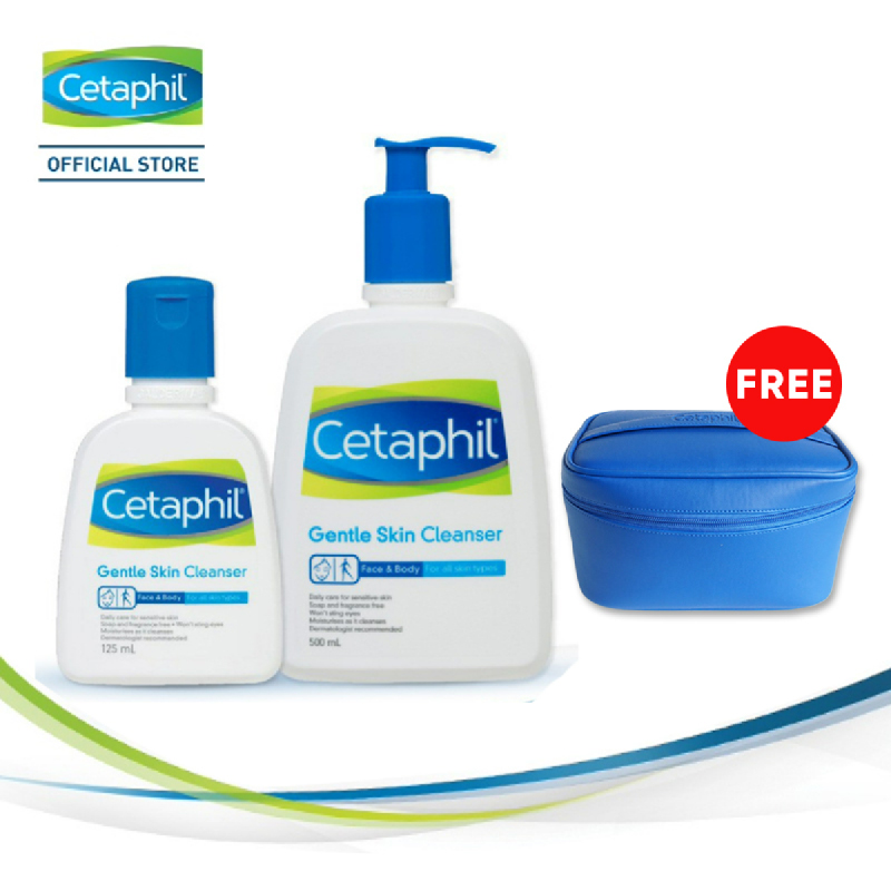 Cetaphil Gentle Skin Cleanser 500ml + Gentle Skin Cleanser 125ml + Free Beauty Pouch 1pc