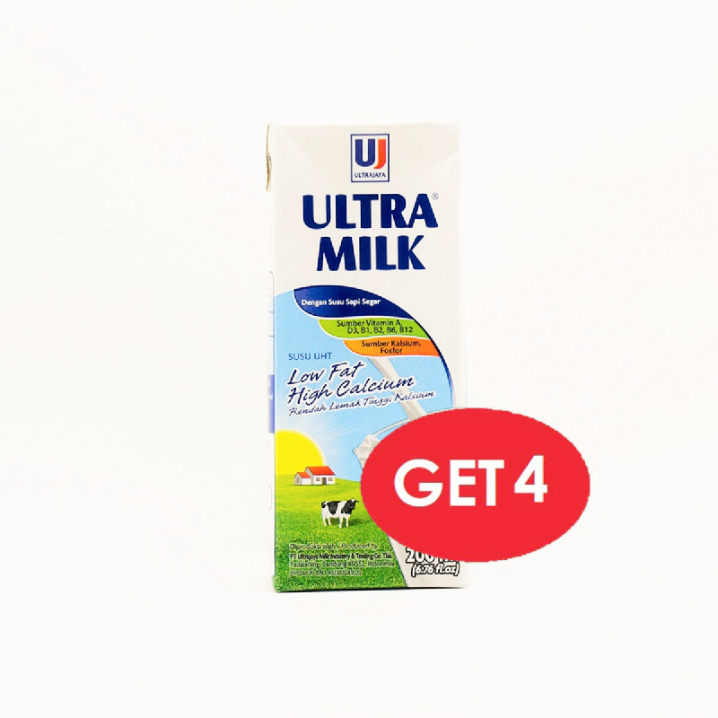 Ultra Milk Low Fat Hi-Cal Plain200 Ml (Get 4 Pcs)