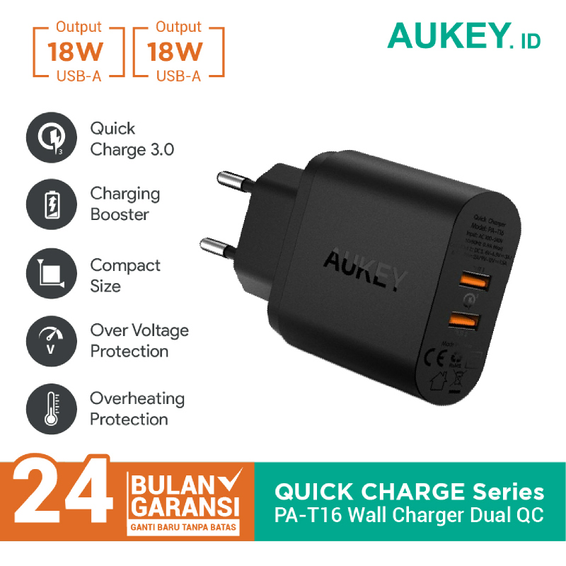 Aukey Charger 2 Ports 36W QC 3.0 - 500076