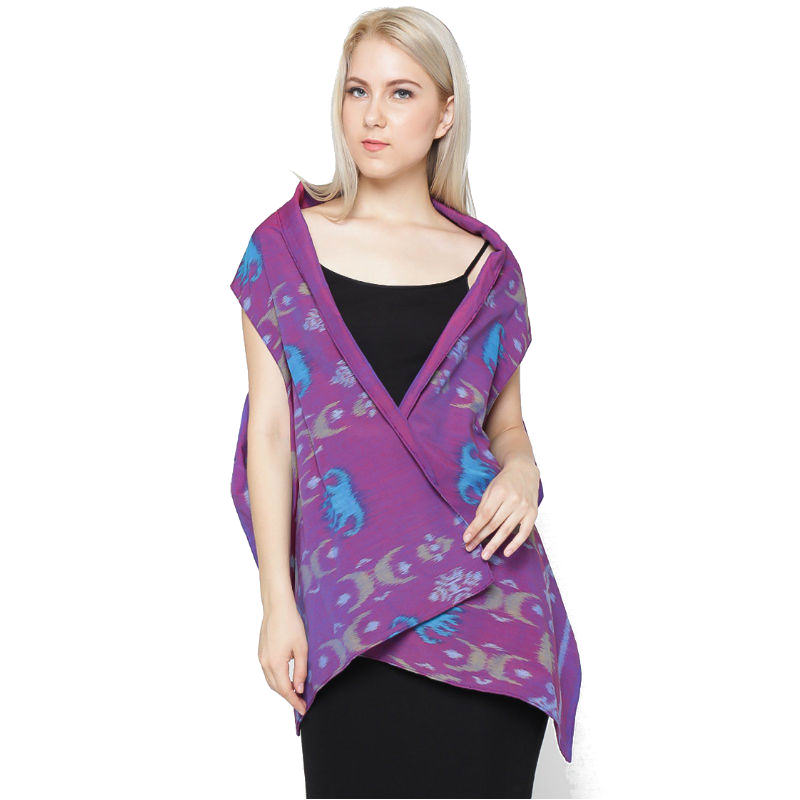Batik Etniq Craft Syal Endek Bali Purple Print Blue