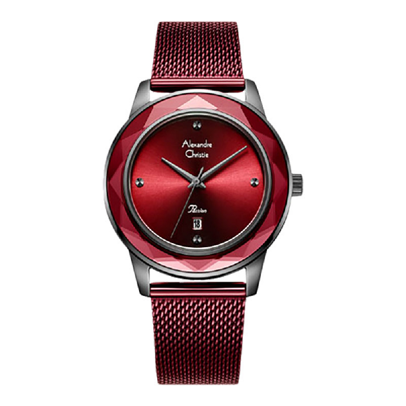 Alexandre Christie Passion AC 2908 LDBIGRE Ladies Red Dial Red Mesh Stainless Steel Strap