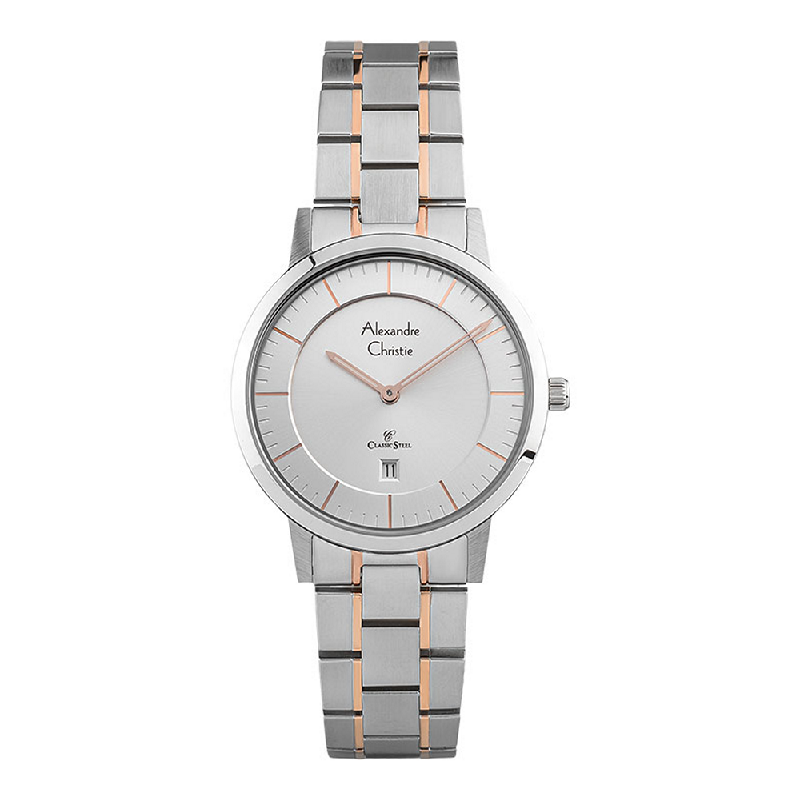 Alexandre Christie AC 8639 LD BTRSL Ladies Silver Dial Dual Tone Stainless Steel Strap