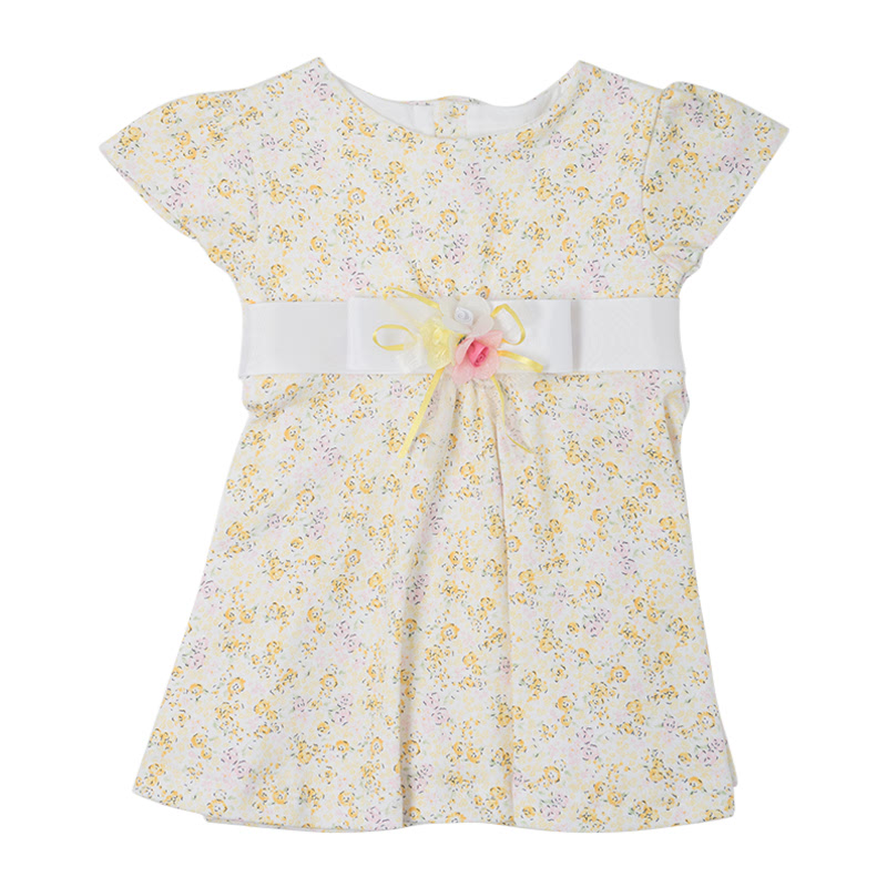 Basic Flower Dress Short Sleeve - Yellow