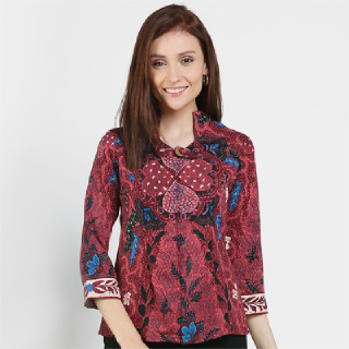 Arjuna Weda Blouse Batik Dobby Gunungan Hati Merah