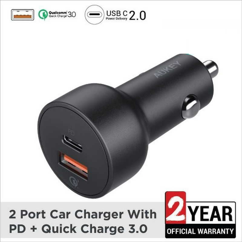 Aukey USB C 2 Ports 36W QC 3.0 Car Charger - 500371