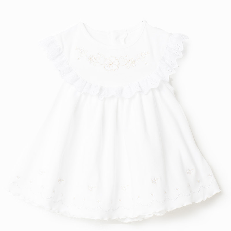 Baby Doll White Dress With Flower Embroidery + Bandana