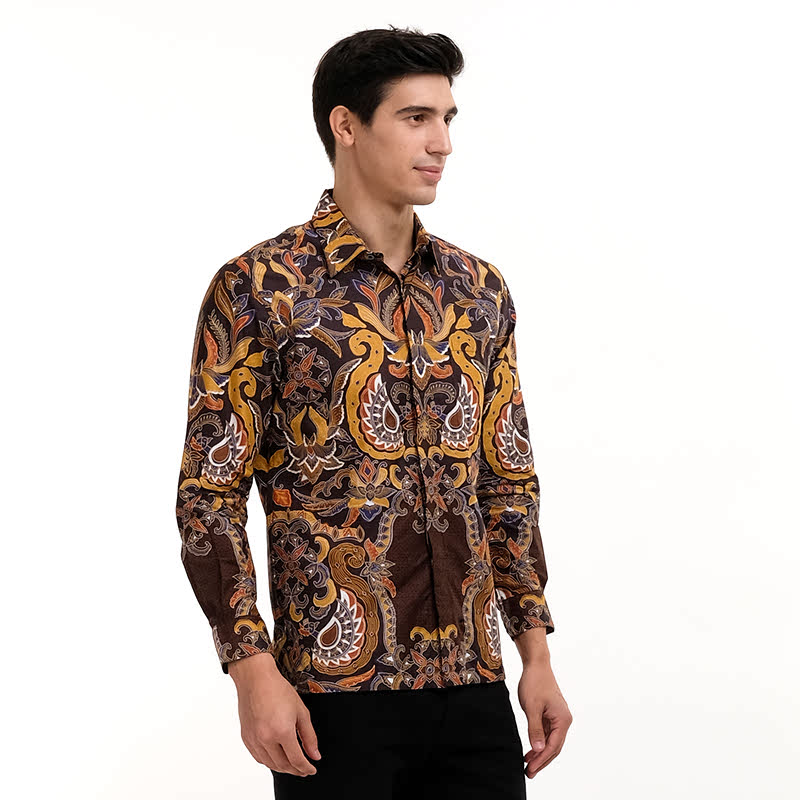 Batik Semar Kol Ctn Sekar Manunggal Shirt Brown
