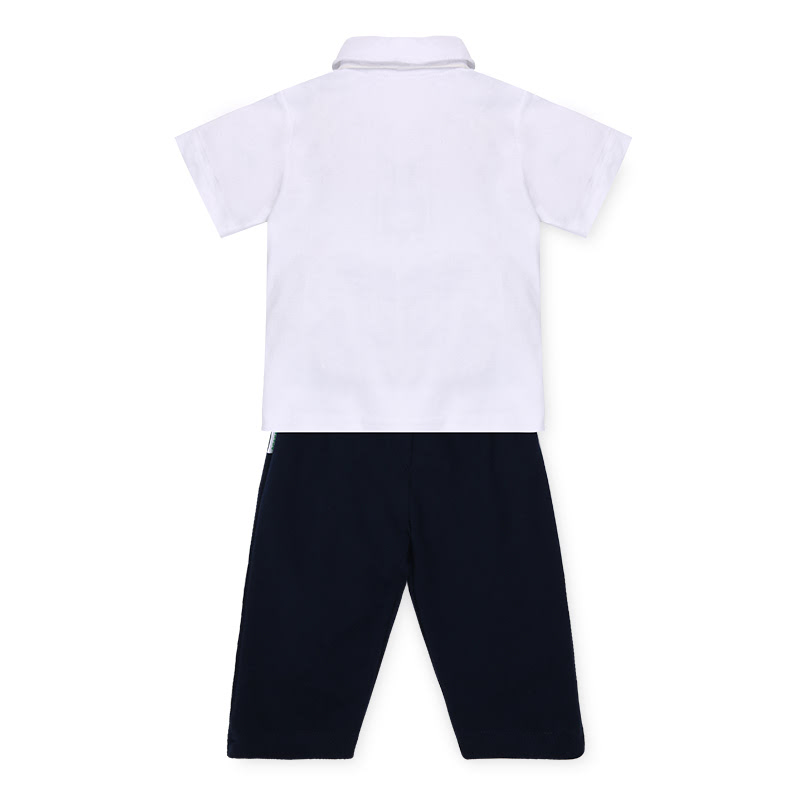 Baby Boy Cycle Team Top & Long Pant Set with Tie - Navy