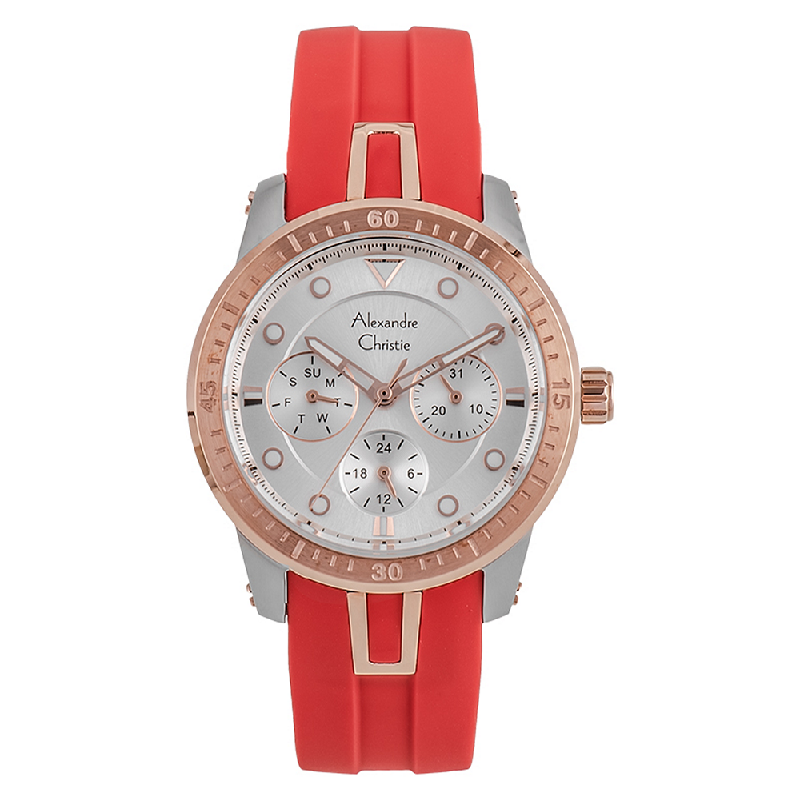 Alexandre Christie AC 2772 BF RTRSL Ladies Silver Dial Red Resin Strap