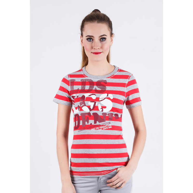 Slim Fit Ladies T-Shirt Red/Gray Striped